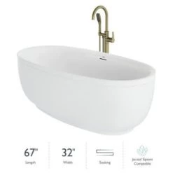 Jacuzzi Cosi 67" Free Standing Acrylic Soaking Tub with Center Drain, Drain Assembly and Overflow - Includes Floor Mounted Tub Filler with Hand Shower