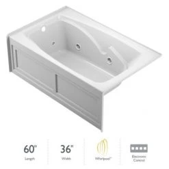 Jacuzzi Cetra 60" Three Wall Alcove Whirlpool Bathtub with Left Drain