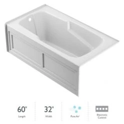 Jacuzzi Sales Store 31 Jacuzzi 60" x 32" Cetra® Three Wall Alcove Comfort Air Bathtub with Basic Controls, Left Drain and Right Pump and Tub Skirt