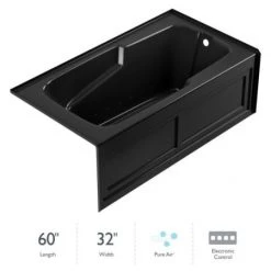 Jacuzzi 60" x 32" Cetra® Three Wall Alcove Comfort Air Bathtub with Basic Controls, Right Drain and Left Pump and Tub Skirt