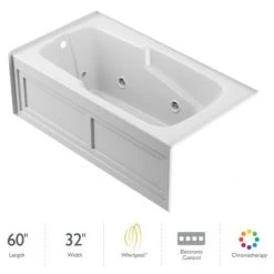 Jacuzzi 60" x 32" Cetra® Three Wall Alcove Comfort Whirlpool Bathtub with 8 Jets, Basic Controls, Heater, Chromatherapy, Left Drain and Right Pump