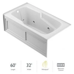 Jacuzzi Sales Store 29 Jacuzzi 60" x 32" Cetra® Three Wall Alcove Comfort Whirlpool Bathtub with 8 Jets, Basic Controls, Heater, Left Drain and Right Pump