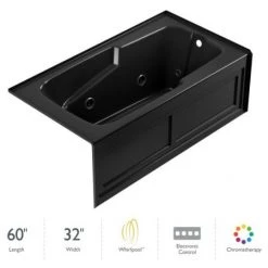 Jacuzzi 60" x 32" Cetra® Three Wall Alcove Comfort Whirlpool Bathtub with 8 Jets, Basic Controls, Heater, Chromatherapy, Right Drain and Left Pump