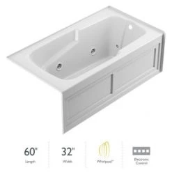 Jacuzzi 60" x 32" Cetra® Three Wall Alcove Comfort Whirlpool Bathtub with 8 Jets, Basic Controls, Heater, Right Drain and Left Pump