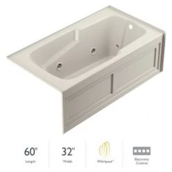 Jacuzzi 60" x 32" Cetra® Three Wall Alcove Comfort Whirlpool Bathtub with 8 Jets, Basic Controls, Right Drain and Left Pump