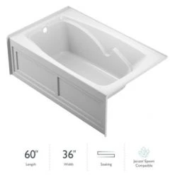 Jacuzzi 60" x 36" Cetra® Three Wall Alcove Soaking Bathtub with Left Drain