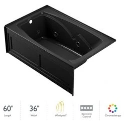 Jacuzzi 60" x 36" Cetra® Three Wall Alcove Comfort Whirlpool Bathtub with 8 Jets, Basic Controls, Chromatherapy, Heater, Left Drain and Right Pump