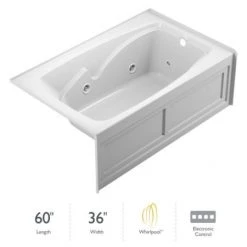 Jacuzzi 60" x 36" Cetra® Three Wall Alcove Comfort Whirlpool Bathtub with 8 Jets, Basic Controls, Heater, Right Drain and Left Pump