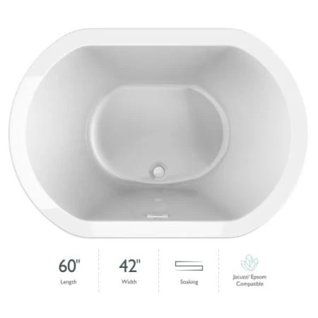 Jacuzzi Duetta 60" Soaking Bathtub for Drop In / Undermount Installations with Center Drain 3 Jacuzzi Duetta 60" Soaking Bathtub for Drop In / Undermount Installations with Center Drain