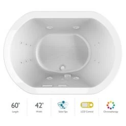 Jacuzzi Duetta 60" Salon Spa Bathtub for Drop In / Undermount Installations with Center Drain and Chromatherapy Lighting / RapidHeat Technologies - LCD Controls