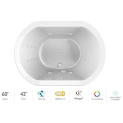 Jacuzzi Duetta 60" Drop-In Spa Combination Bathtub with Center Drain, Chromatherapy, and LCD Controls Technology