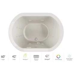 Jacuzzi Duetta 60" Drop-In Whirlpool Bathtub with Center Drain, Whisper+ and Chromatherapy