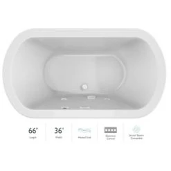 Jacuzzi Duetta 66" Drop-In Soaking Bathtub with Center Drain and Heated Soak
