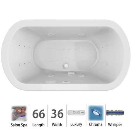 Jacuzzi Duetta 66" Salon Spa Bathtub for Drop In / Undermount Installations with Center Drain and Chromatherapy Lighting / Whisper™ Technology - Luxury Controls 3 Jacuzzi Duetta 66" Salon Spa Bathtub for Drop In / Undermount Installations with Center Drain and Chromatherapy Lighting / Whisper™ Technology - Luxury Controls