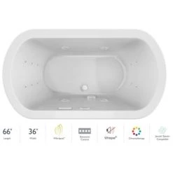 Jacuzzi Duetta 66" Drop-In Whirlpool Bathtub with Center Drain, Whisper+ and Chromatherapy