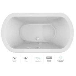 Jacuzzi Duetta 66" Drop-In Soaking Bathtub with Center Drain and Heated Soak