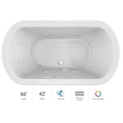 Jacuzzi Duetta 66" Salon Spa Bathtub for Drop In / Undermount Installations with Center Drain and Chromatherapy Lighting / RapidHeat Technologies - Luxury Controls