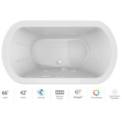 Jacuzzi Duetta 66" Drop-In Spa Combination Bathtub with Center Drain, Whisper+ Technology™, and Chromatherapy