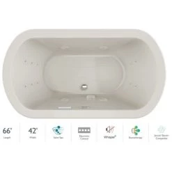 Jacuzzi Duetta 66" Drop-In Spa Combination Bathtub with Center Drain, Whisper+ Technology™, and Illumatherapy