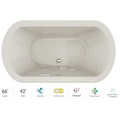 Jacuzzi Duetta 66" Drop-In Spa Combination Bathtub with Center Drain, LCD Controls, and Illumatherapy
