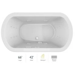 Jacuzzi Duetta 66" Whirlpool Bathtub for Drop In / Undermount Installations with Center Drain and RapidHeat Technology