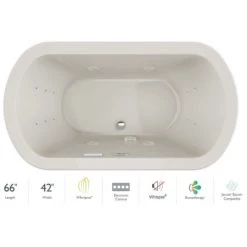 Jacuzzi Duetta 66" Drop-In Whirlpool Bathtub with Center Drain, Whisper+ and Illumatherapy