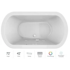 Jacuzzi Duetta 72" Drop-In Soaking Bathtub with Center Drain, Heated Soak, and Chromatherapy Technology