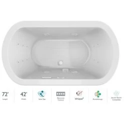 Jacuzzi Duetta 72" Drop-In Spa Combination Bathtub with Center Drain, Whisper+ Technology™, and Illumatherapy