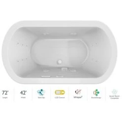 Jacuzzi Duetta 72" Drop-In Spa Combination Bathtub with Center Drain, LCD Controls, and Illumatherapy