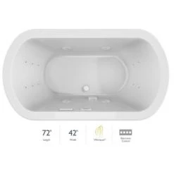 Jacuzzi Duetta 72" Whirlpool Bathtub for Drop In / Undermount Installations with Center Drain and RapidHeat Technology