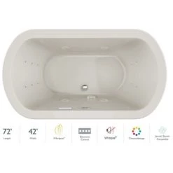 Jacuzzi Duetta 72" Drop-In Whirlpool Bathtub with Center Drain, Whisper+ and Chromatherapy