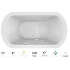 Jacuzzi Duetta 72" Drop-In Whirlpool Bathtub with Center Drain, Whisper+ and Illumatherapy