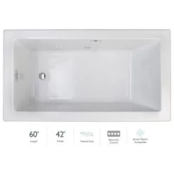 Jacuzzi Elara 60" Drop-In Soaking Bathtub with Left Drain and Heated Soak