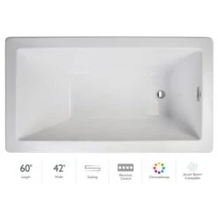 Jacuzzi Elara 60" Acrylic Soaking Bathtub for Drop In Installations with Reversible Drain and Chromatherapy Lighting