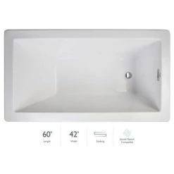 Jacuzzi Elara 60" Acrylic Soaking Bathtub for Drop In Installations with Reversible Drain