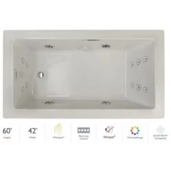 Jacuzzi Elara 60" Drop-In Whirlpool Bathtub with Left Drain, Whisper+ Technology™, and Chromatherapy