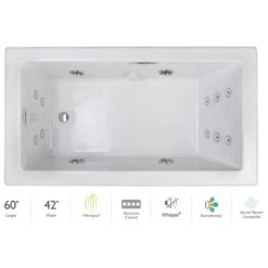 Jacuzzi Elara 60" Drop-In Whirlpool Bathtub with Left Drain, Whisper+ Technology™, and Illumatherapy