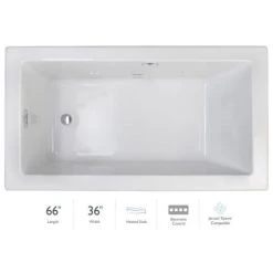 Jacuzzi Elara 66" Drop-In Soaking Bathtub with Left Drain and Heated Soak