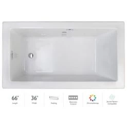 Jacuzzi Elara 66" Drop-In Soaking Bathtub with Right Drain, Heated Soak, and Chromatherapy Technology