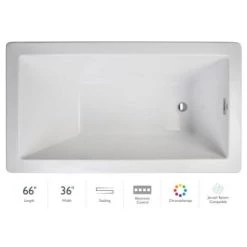 Jacuzzi Elara 66" Acrylic Soaking Bathtub for Drop In Installations with Reversible Drain and Chromatherapy Lighting