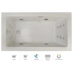 Jacuzzi Elara 66" Acrylic Air / Whirlpool Bathtub for Drop-In Installations with Right Drain, Chromatherapy Lighting, Heater, and Luxury Controls