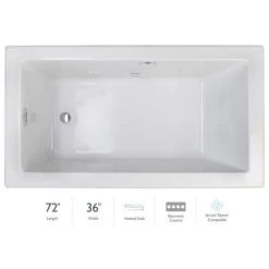 Jacuzzi Elara 72" Drop-In Soaking Bathtub with Left Drain and Heated Soak