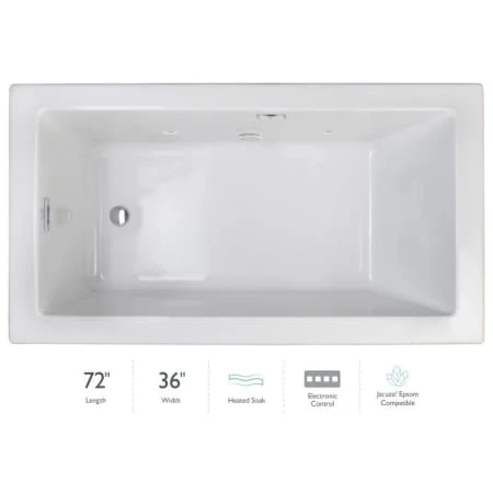 Jacuzzi Elara 72" Drop-In Soaking Bathtub with Left Drain and Heated Soak 3 Jacuzzi Elara 72" Drop-In Soaking Bathtub with Left Drain and Heated Soak