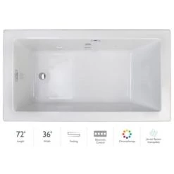 Jacuzzi Elara 72" Drop-In Soaking Bathtub with Right Drain, Heated Soak, and Chromatherapy Technology