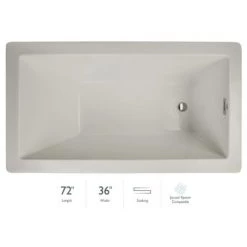 Jacuzzi Elara 72" x 36" Acrylic Soaking Bathtub for Drop In Installations with Reversible Drain