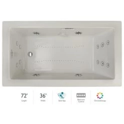 Jacuzzi Elara 72" x 36" Acrylic Air / Whirlpool Bathtub for Drop-In Installations with Left Drain, Chromatherapy Lighting, Heater, and Luxury Controls