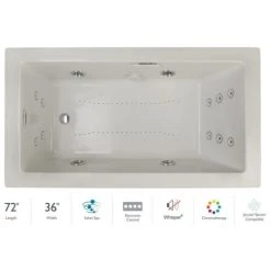 Jacuzzi Elara 72" Drop-In Spa Combination Bathtub with Left Drain, Whisper+ Technology™, and Chromatherapy