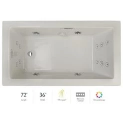 Jacuzzi Elara 72" x 36" Acrylic Whirlpool Bathtub for Drop-In Installations with Left Drain, Chromatherapy Lighting, Heater, and Luxury Controls