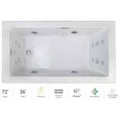 Jacuzzi Elara 72" Drop-In Whirlpool Bathtub with Left Drain, Whisper+ Technology™, and Illumatherapy