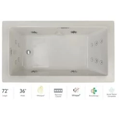 Jacuzzi Elara 72" Drop-In Whirlpool Bathtub with Right Drain, Whisper+ Technology™, and Illumatherapy